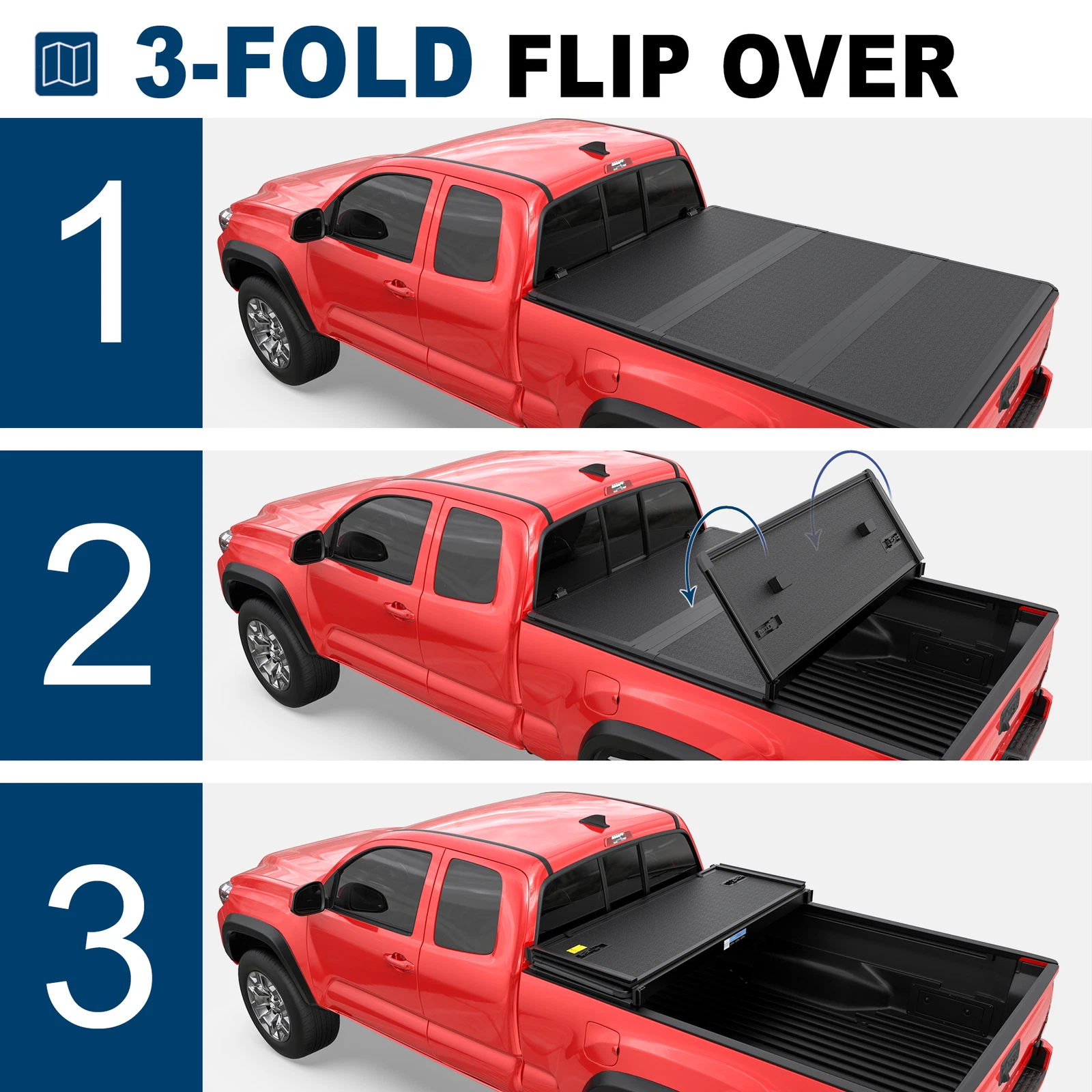 MOSTPLUS 5.5FT FRP Hard Bed Tonneau Cover 3-Fold for 2022-2024 2025 2026 Toyota Tundra Truck