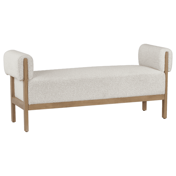 Bouclair Off White Fabric and Wood Bench