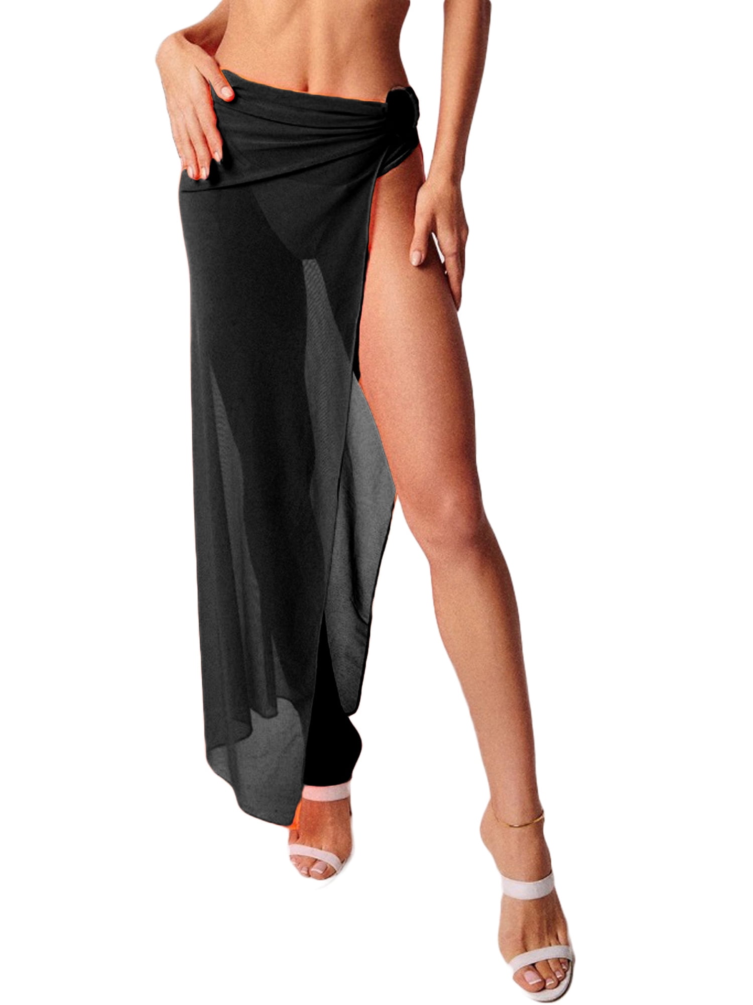 Dmagnates Women Long Beach Sarong, Solid Color Mesh See Through ...