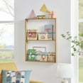 thumbnail image 2 of Danya B. Steiner Beech Square Modern 2-Tier Kids Book or Toy Figure Display Unit Wall Mounted Bookshelf with Contrasting Black Rods, 2 of 13
