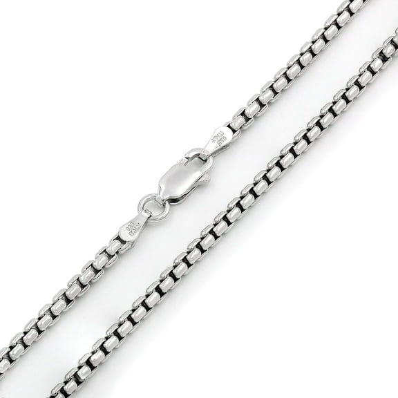 925 Sterling Silver Italian 2.5mm Round Box Chain, FREE Microfiber Cloth, Solid Rolo Link Rhodium Mens Womens Necklace 16" - 30", Giorgio Bergamo
