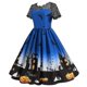 thumbnail image 2 of Vestido informal con cuello redondo y manga corta con estampado de moda de Halloween para mujer, 2 of 4