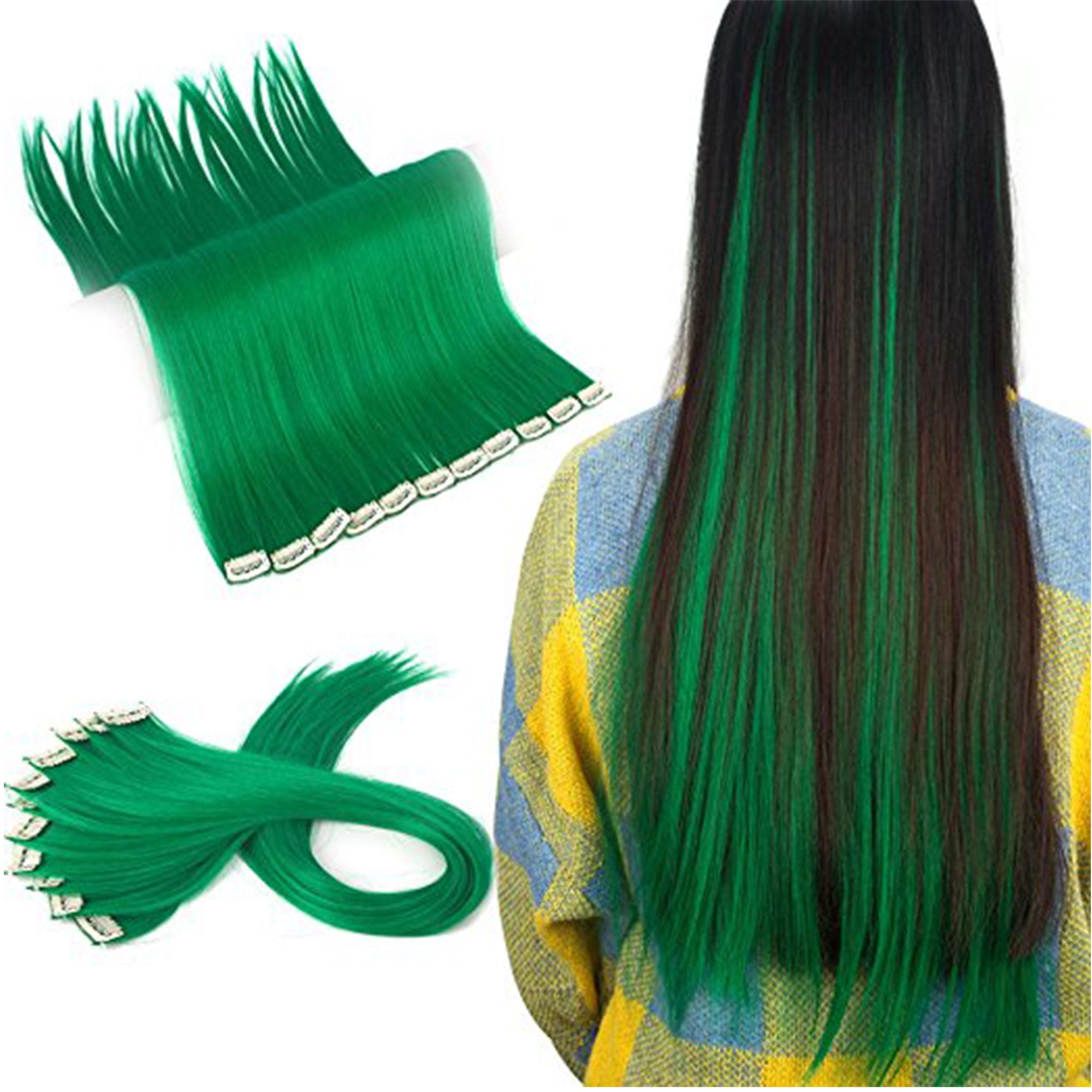 Florata 11pcs Straight Colored Clip in Hair Extensions Party Highlight Multiple Colors Hairpieces, Size: 24 inch, 11 Color