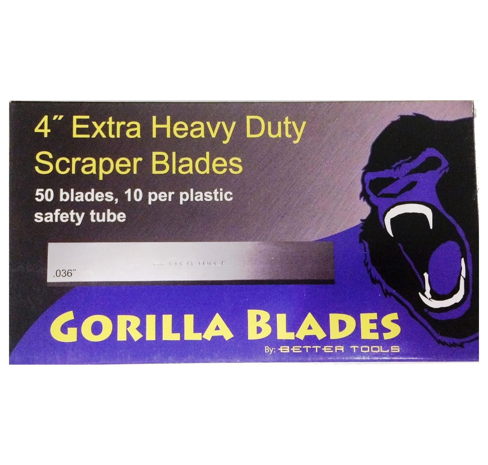 4" Extra Heavy Duty Scraper Blades - .036" thick - 50 blades/box - 10 blades/tube