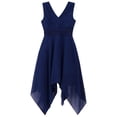 thumbnail image 2 of MSemis Kids Flower Girls V Neck Ruched Waist A Line Wedding Party Chiffon Gown, 2 of 5