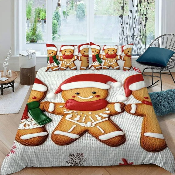 PRATYUS Gingerbreads Snowflakes 3-Piece Bedding Set Modern Soft Microfiber Bedroom Decor Lightweight, Christmas Theme, Peach Skin Velvet, Room Decor 87x68in