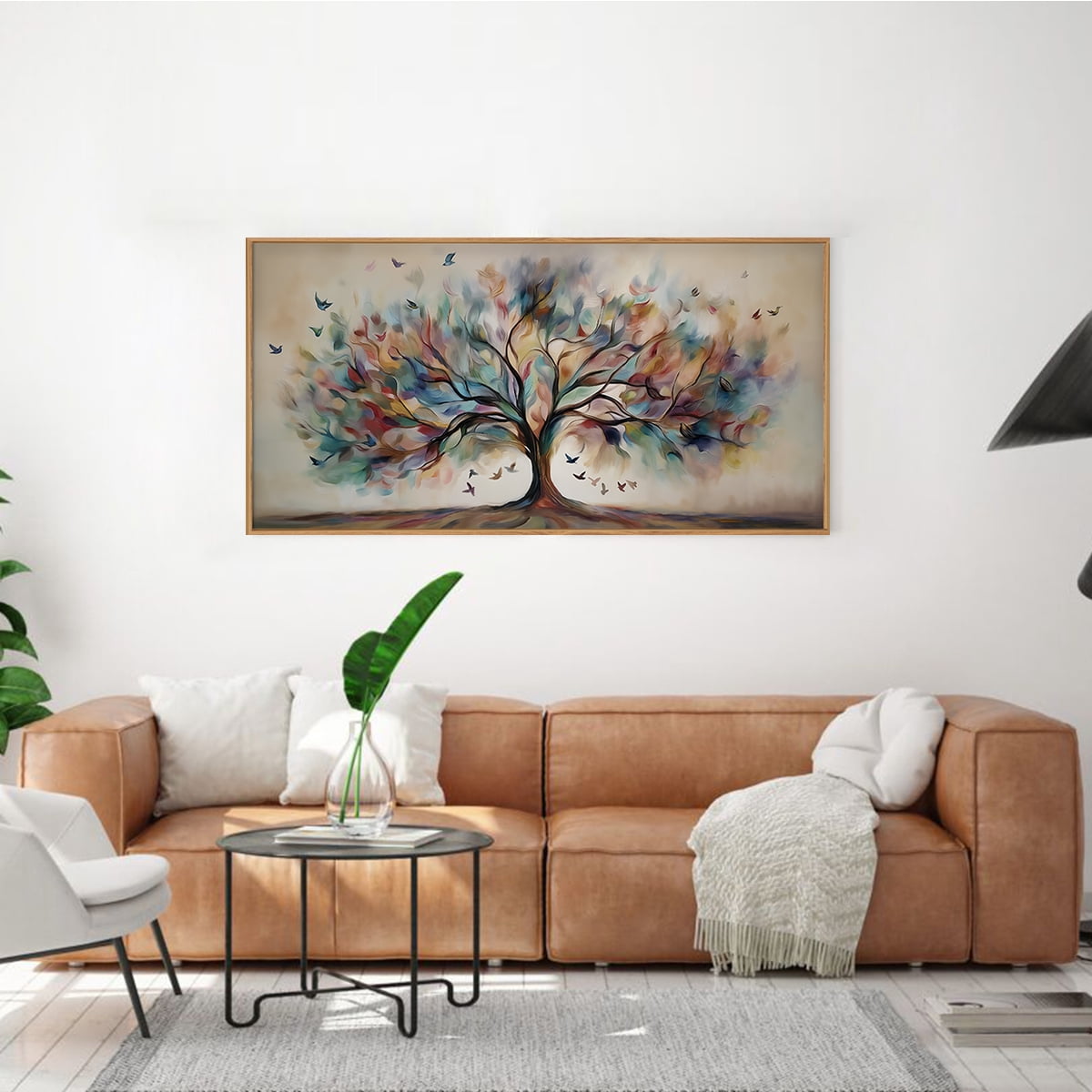 TOARTi Tree of Life Framed Canvas Wall Art Abstract Bird with Colorful Leaves Painting Nature Big Tree Decor for Living Room Bedroom Office 20x40 Inch