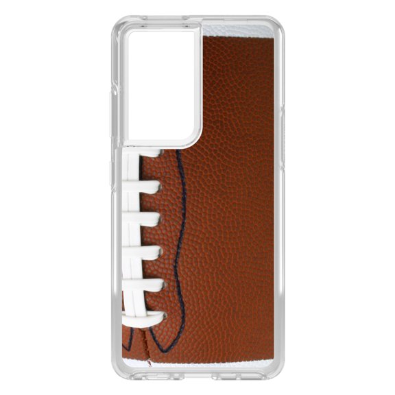 DistinctInk Clear Shockproof Hybrid Case for Galaxy S21 ULTRA 5G (6.8" Screen) - TPU Bumper, Acrylic Back, Tempered Glass Screen Protector - Football Texture Photo Laces