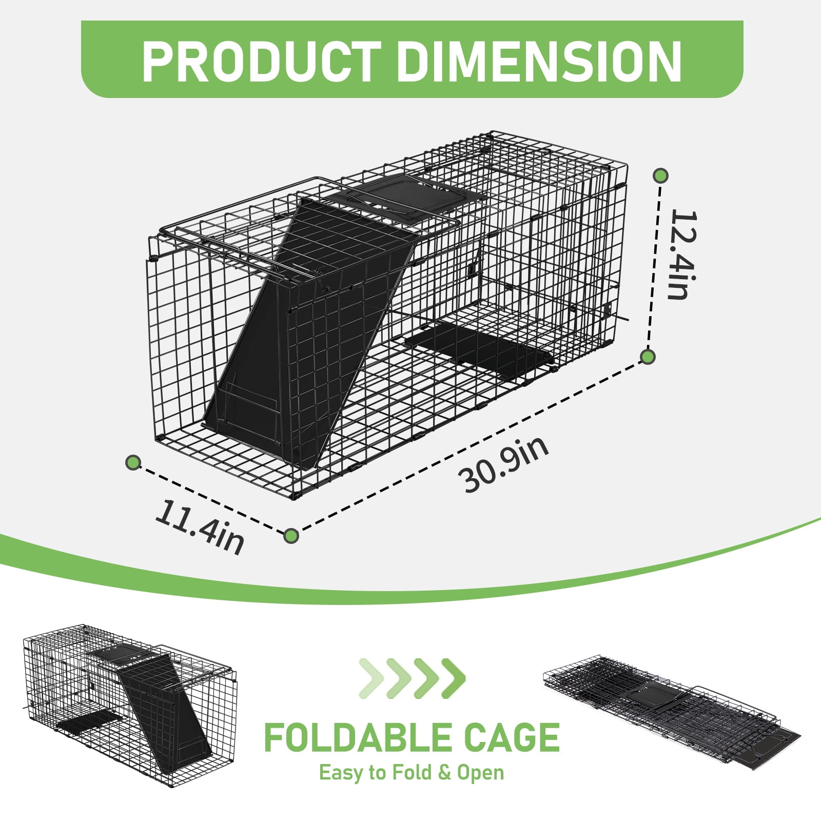 UBesGoo Heavy Duty Animal Trap, 32" Humane Cage with Secure Handle for Raccoons, Folding Metal Design, Black