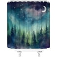 thumbnail image 2 of Forest Moon Shower Curtain Watercolor Misty Forest Fantasy Starry Sky Galaxy Nature Gothic Scenery Abstract Outdoor Bathroom Decor Curtains with Hooks, Purple, 2 of 6