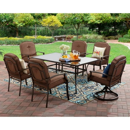 Mainstays Wentworth Outdoor Patio Dining Set, Cushioned Metal 7 Piece