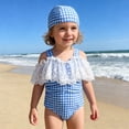 thumbnail image 2 of HAYIMI Child Summer Toddler Kids Baby Girls Swimsuit Plaid Pattern With Embroidery And Lace Trim Swimwear Bathing Suit Breathable Beach Swim Wear, 2 of 8