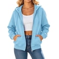 thumbnail image 2 of Ghalytn Women's Oversized Full Zip Drawstring Hooded Fleece Jacket, Rib Cuff Relaxed Waist Hem Pullover with Pocket, 2 of 8