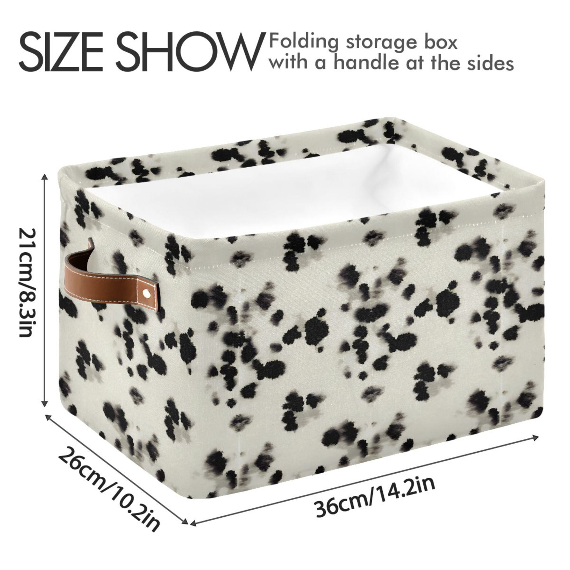 Black Cow Spots Storage Bins with Handle Fabric Organizer Basket Foldable Box 2 Pack 14.2x10.2x8.3