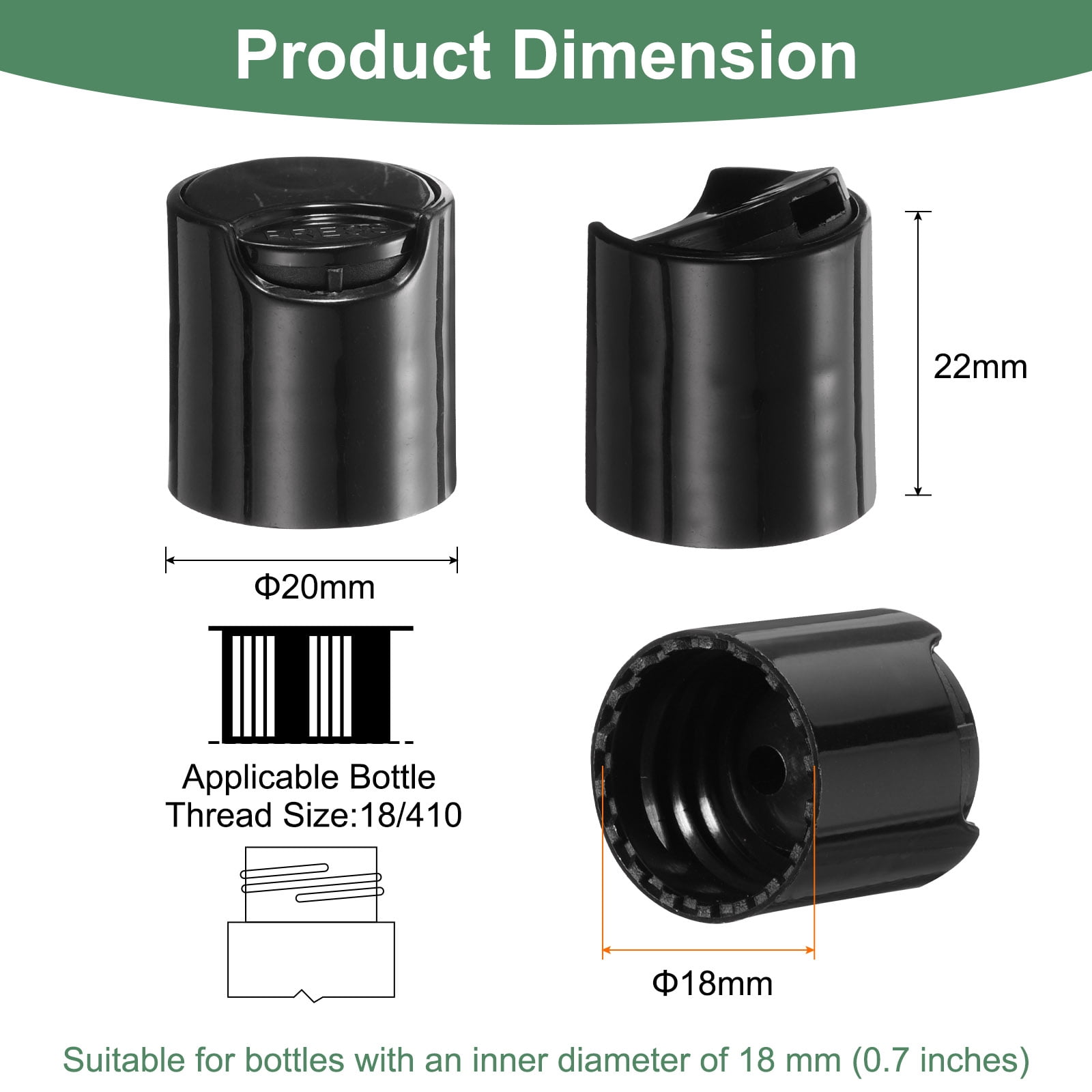 Unique Bargains Disc Top Caps Replacement Press Caps Lids for Squeeze Bottles 18/410 Black