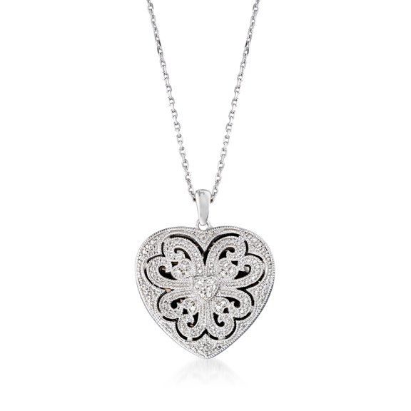 Ross-Simons Sterling Silver Scrolled Heart Locket Necklace With Diamond Accents, Women's, Adult