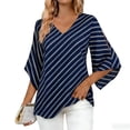 thumbnail image 3 of TaTaai Women's Fashion Striped Print Elegant V-Neck Three-Quarter Sleeve Top Gift, 3 of 7