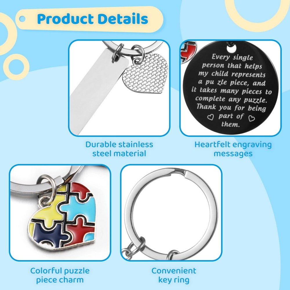 LEEYNEER Special Education Support Keychains  24 Pcs Autism Puzzle Charms  Appreciation Autism Gifts  ABA Therapist Thank You Tokens