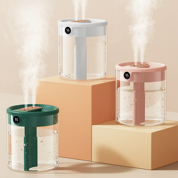 Humidificador USB portátil con pantalla de humedad - 2L Quiet Cool Mist para dormitorio, oficina, plantas - blanco, rosa, verde