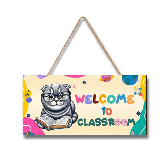 Welcome to Scottish Fold Classroom Teacher Dog Mom Landscape Wood Sign Cat Lover Kitten Owner Gifts Hanging Wall Home Decor - 02015