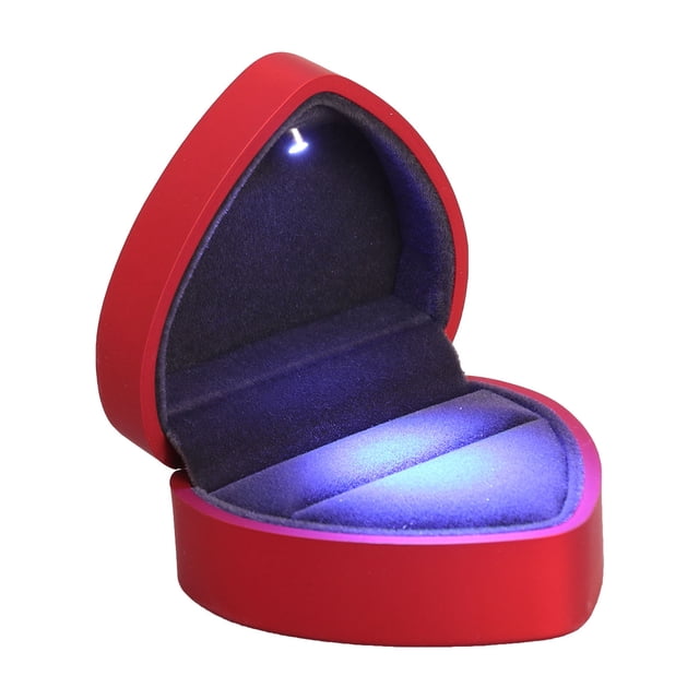 Boîte à Bagues de Stockage en Forme de Cœur Éclairé pour la Saint-Valentin de Mariage (Rouge)