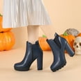 thumbnail image 2 of DARING DIVA Chunky High Heel Platform Zipper Chelsea Boots Navy Blue 7, 2 of 7