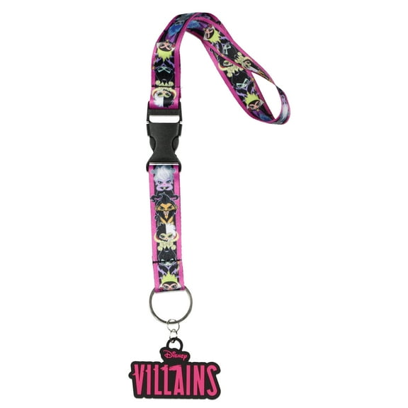 Disney Villains Chibi Print Wristlet Strap Lanyard for Keys with 2" Rubber Keychain Hand and Wrist Lanyard Strap ID Badge Holder