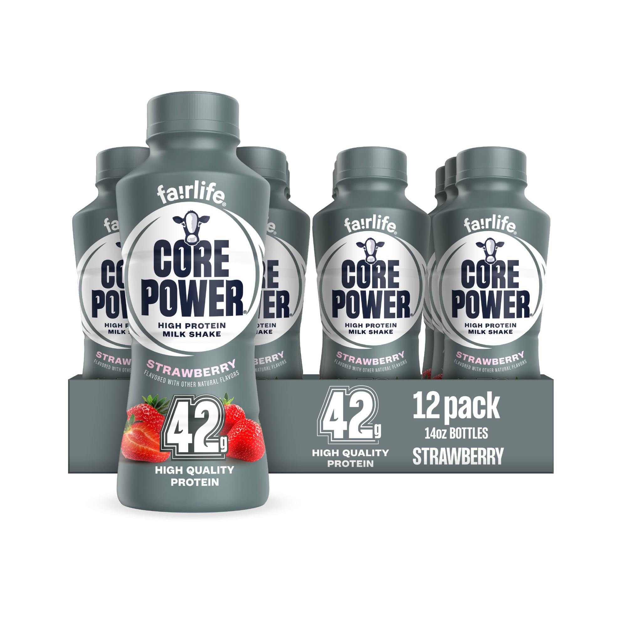 Core Power High Protein Shake, Strawberry, 42g Bottle, 14oz, 12 Pack