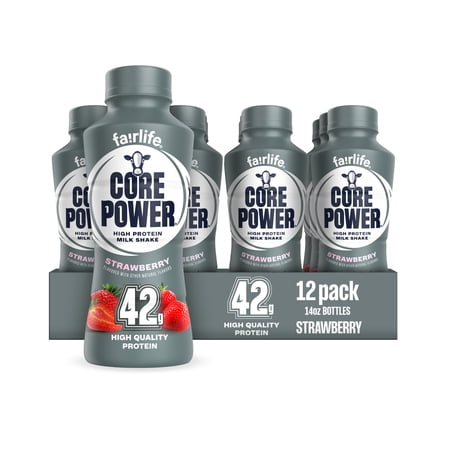 Core Power High Protein Shake, Strawberry, 42g Bottle, 14oz, 12 Pack
