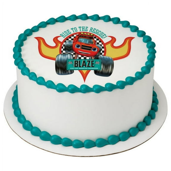 Whimsical Practicality's Blaze Monster Truck Ride to the Birthday Rescue Edible Icing Image Cake Topper-6 Inch Round or Larger