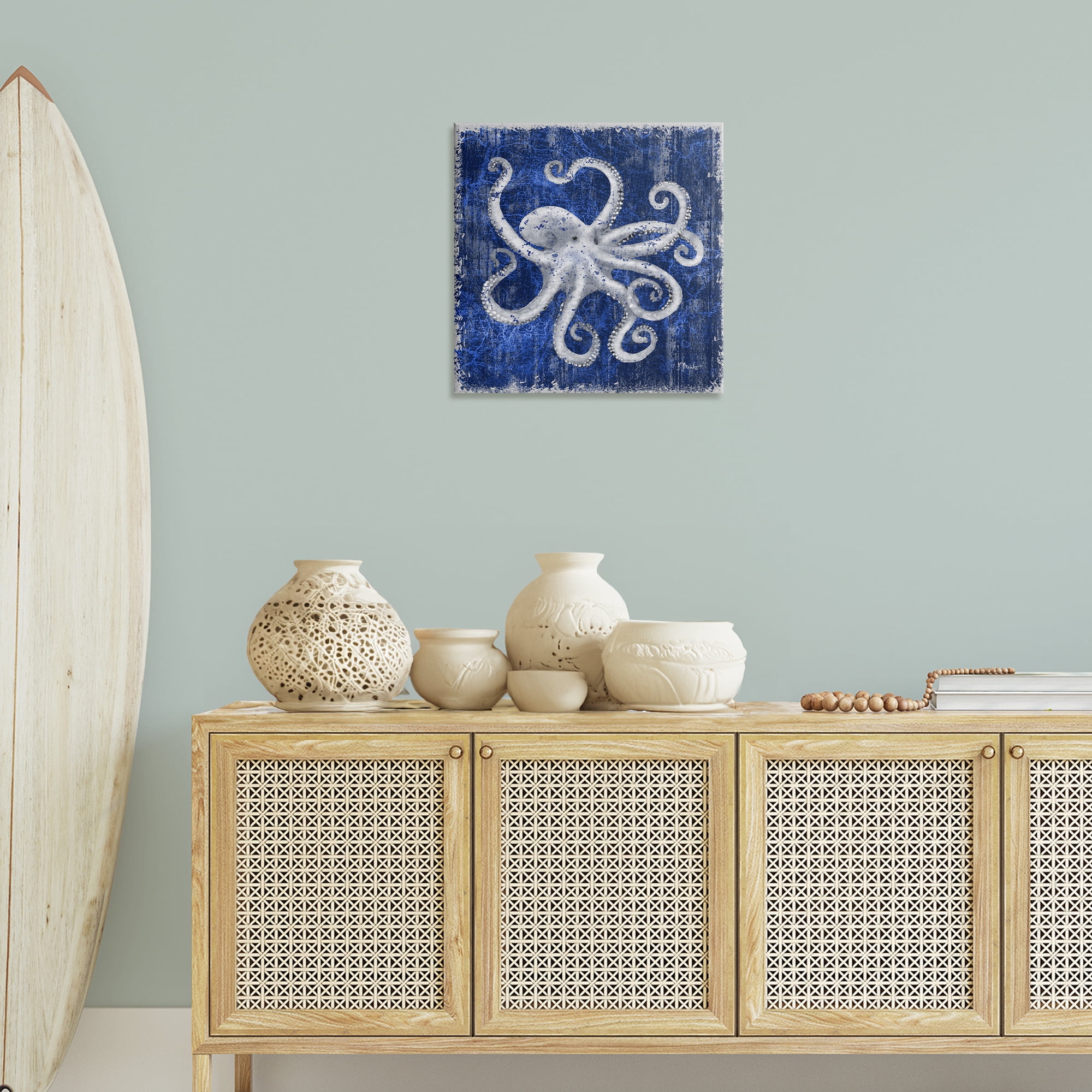 Stupell Industries Rustic Indigo Octopus Nautical & Beach Painting Wrapped Canvas Art Print Wall Art, 24 x 24