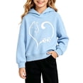 thumbnail image 5 of Spazoro Girls Pullover Hoodie with Pockets, Hooded Neck Cat Heart Graphic Print Soft Long Sleeve Relaxed Fit Trendy Casual Sweatshirt for Kids Sky Blue Size 5-6, 5 of 5