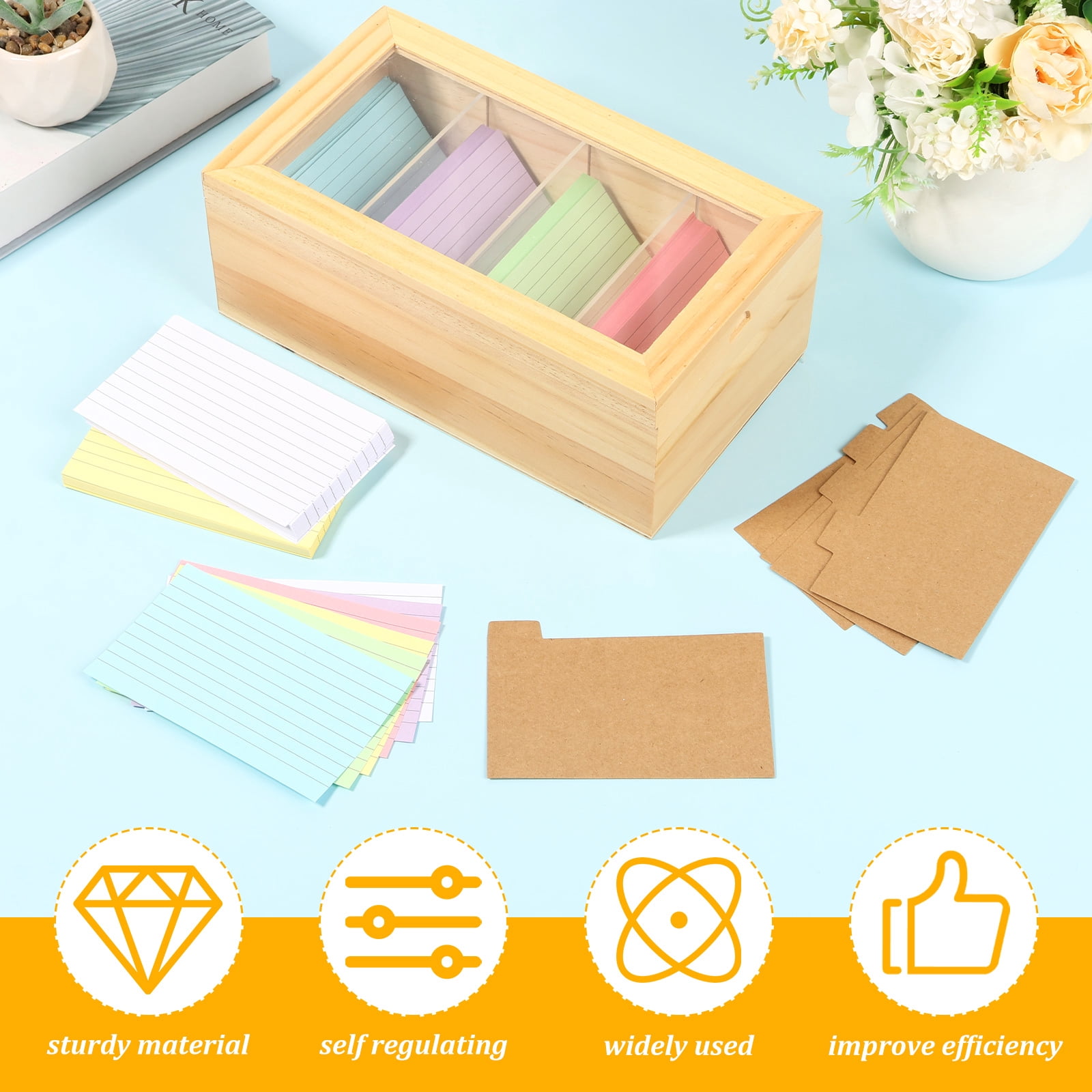 3 x 5in Index Card Holder Set Wood Recipe Box Organizer Index Card Organizer Adjustable Divider Without or With 300 Note Paper for Office Business Home