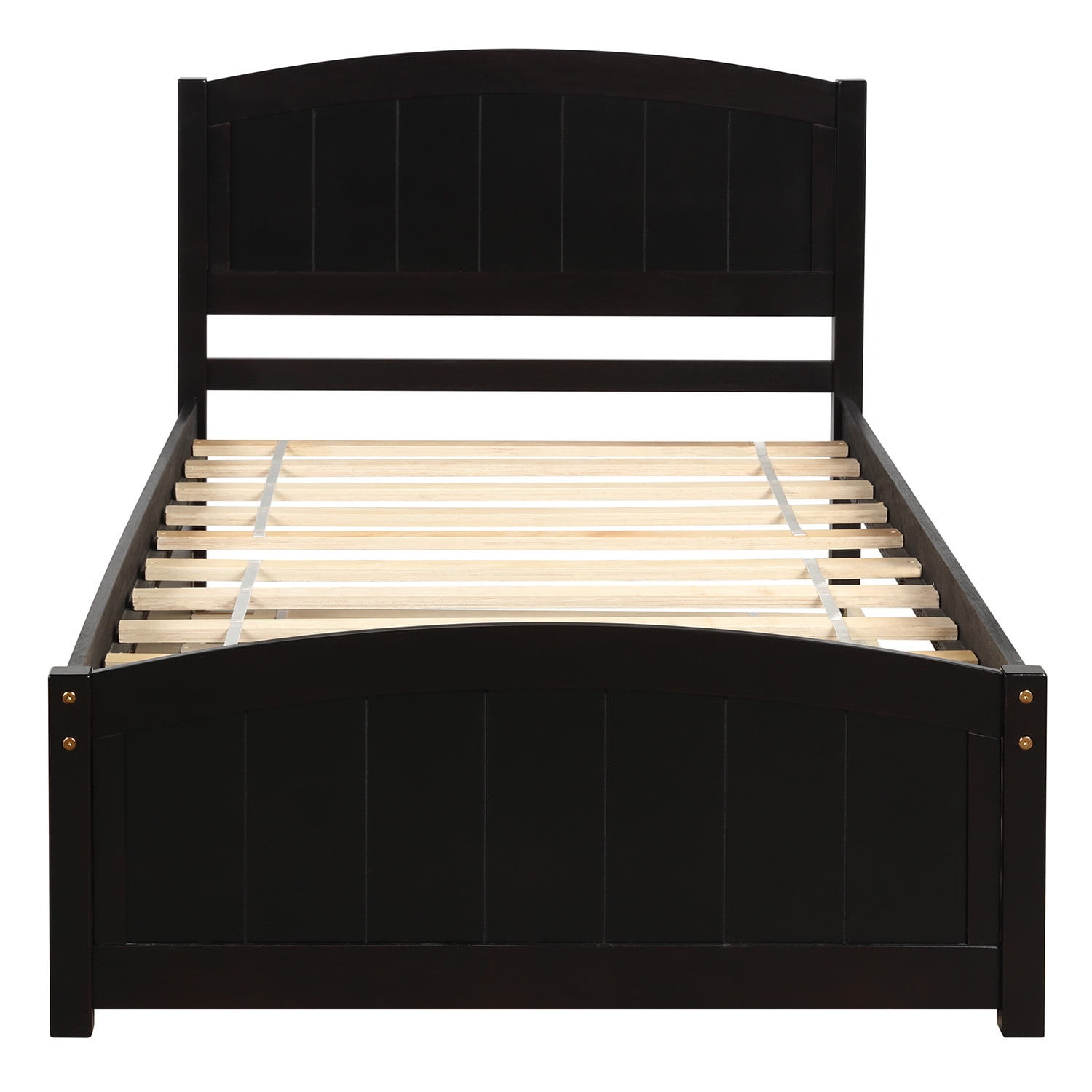 Twin Platform Bed with Trundle, Classic Wood Bed Frame with Headborad