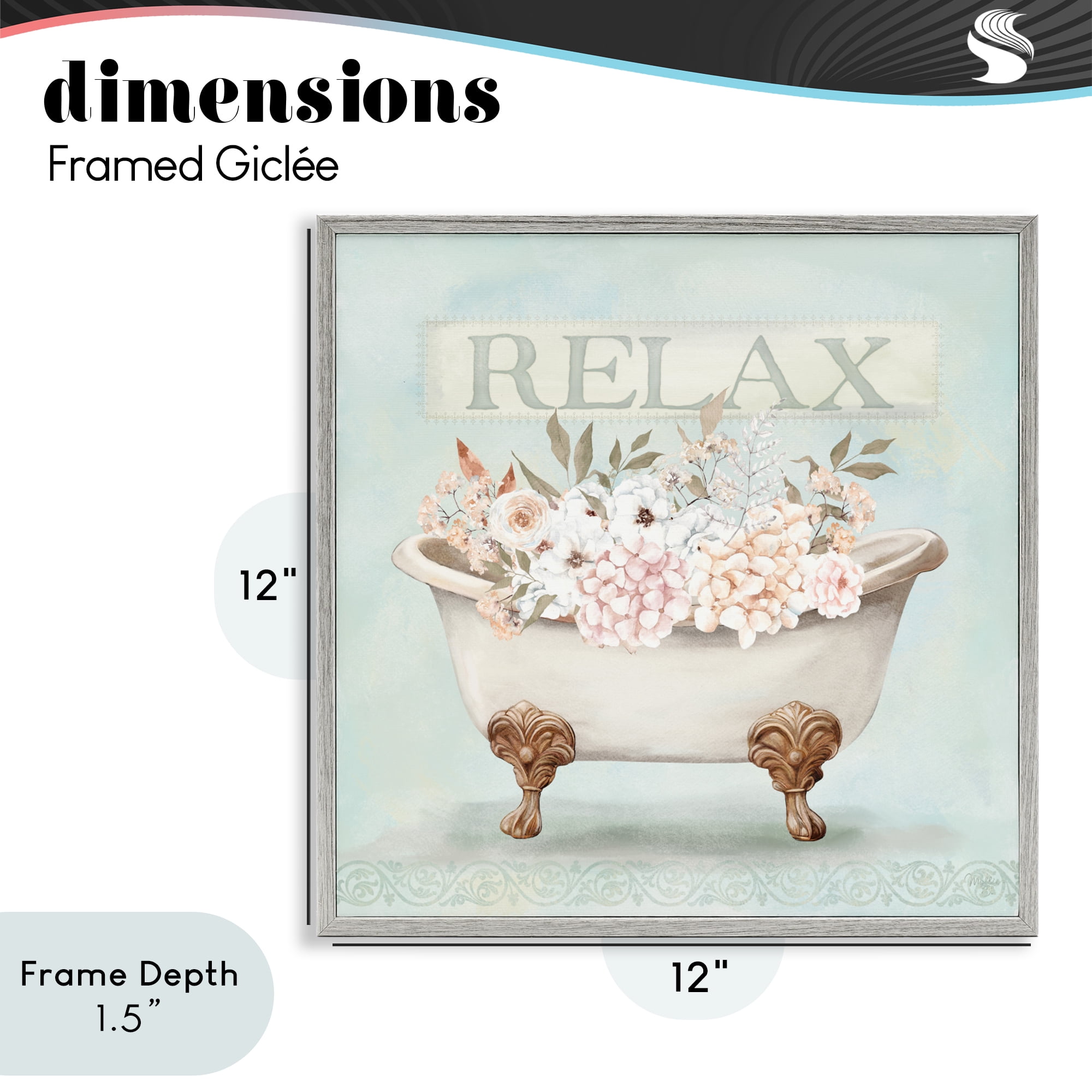 Stupell Industries Relax Floral Tub Gray Framed Giclee Art, design by Mollie B.