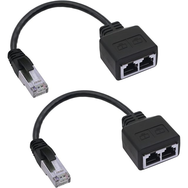 Adaptador de red RJ45 1 a 2, adaptador dual RJ45 A macho-hembra Se utiliza para cambiar la red de dos puertos de forma independiente, 2 piezas ZefeiWu 8390613834546