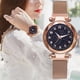 thumbnail image 2 of Reloj de cuarzo para mujer, correa de malla de acero inoxidable, reloj de pulsera con número de cielo estrellado, reloj decorativo para niñas AweSitey EL0260-05B, 2 of 2