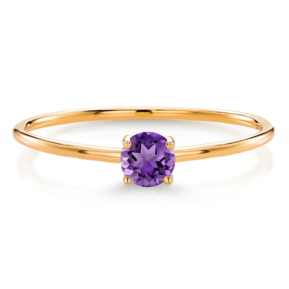 Gem Stone King 10K Yellow Gold Purple Amethyst Solitaire Engagement Ring for Women (0.16 Cttw, Round 3.5MM, Gemstone February Birthstone, Size 5)