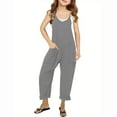 thumbnail image 2 of Jinhomg Girls' Casual Sleeveless Jumpsuits Loose Fit Comfy Spaghetti Strap Romper Basic Solid Color Long Pants with Pockets Summer Daily Wear Holiday Clearance Sale Gray 7 Years, 2 of 8