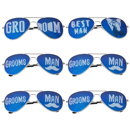 BMC 6 pc Wedding Party Colored Decal Metal Frame Aviator Style Sunglasses Set - Groom's Gang