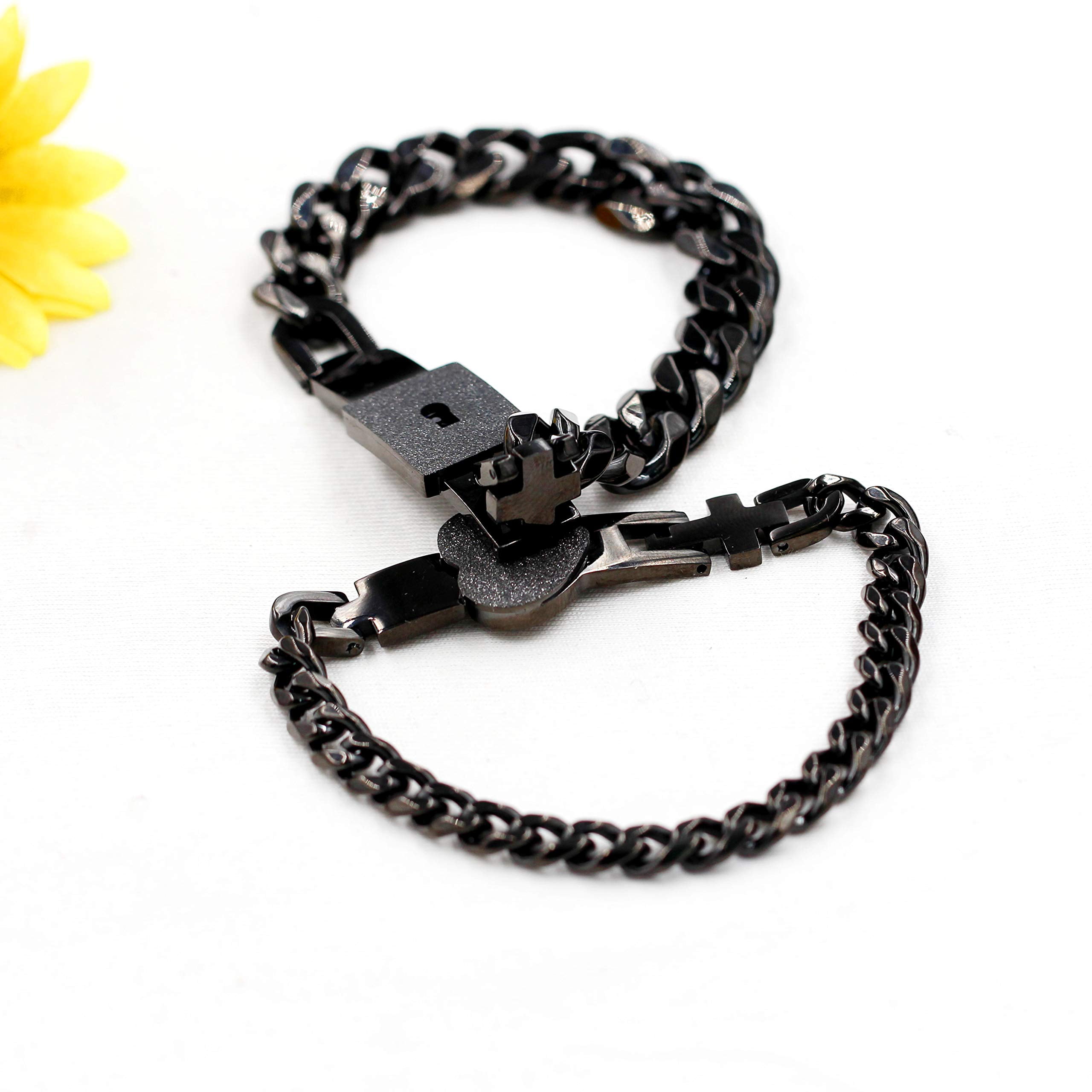 Uloveido 2pcs Black Couples Square and Heart Lock Bracelet Uloveido 2pcs Black Couples Square and Heart Lock Bracelet