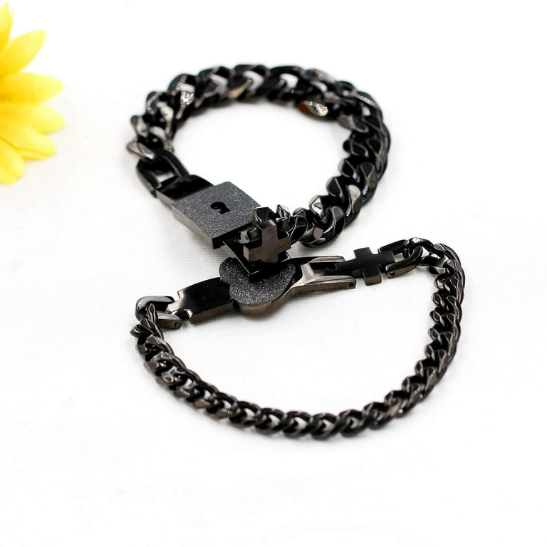 Leather Bracelet Lock and Key for Men Sterling Silver 925