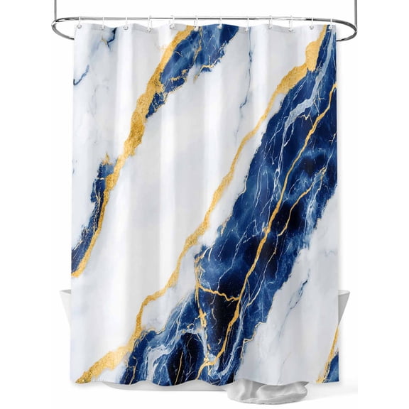 Shower Curtain Blue Marble Bathroom Curtains with Hooks, Waterproof Fabric Gold Abstract Art Bath Shower Curtains Set for Bathroom Bathtubs Decor 36x72 Inch