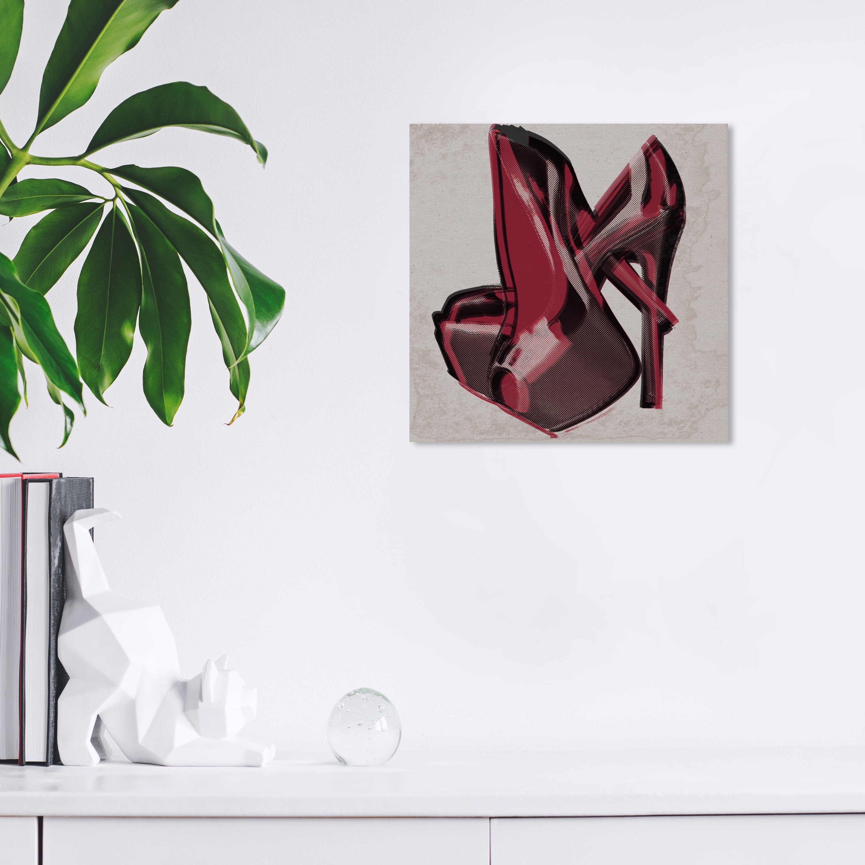 Wynwood Studio Fashion and Glam Contemporary Canvas Art - Red High Heel Shoes, Wall Art for Living Room, Bedroom, and Bathroom, 12 in x 12, Red and White Home Decor