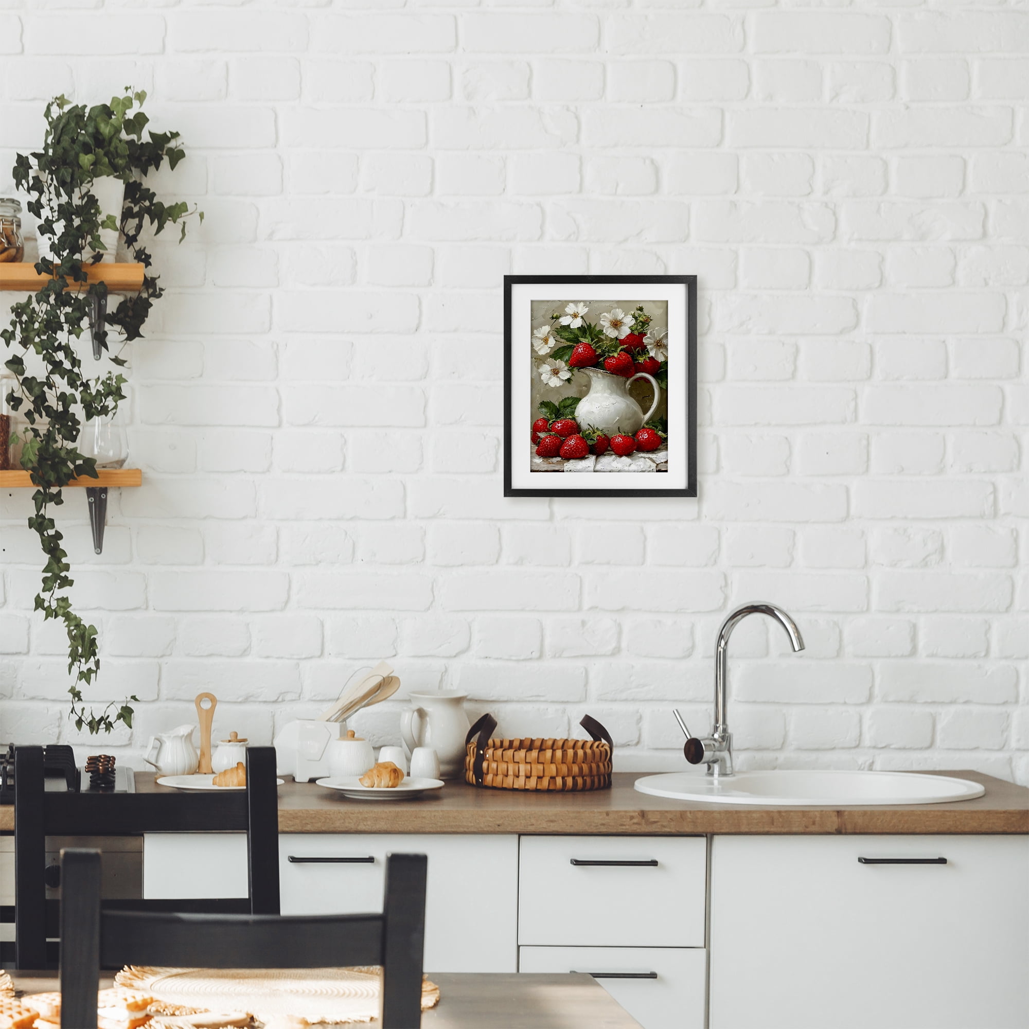 Painterly Strawberries Still Life Black Framed Print Under Glass, design by Lettered and Lined