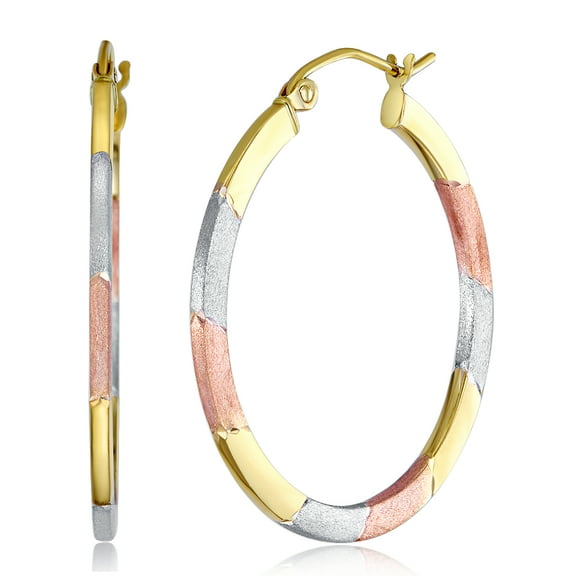 Wellingsale Ladies 14k Tri 3 Color Gold Polished Satin 2mm Hoop Earrings (30mm Diameter)