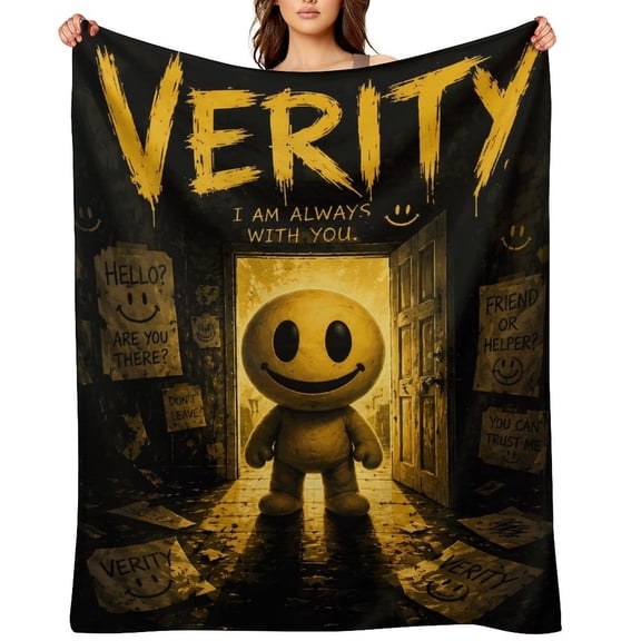 Verity Smiley Face Fleece Throw Blanket, Soft Cozy Flannel Blanket, Creepy Cute Weirdcore Graphic Blanket for Bed Sofa Travel Camping Home Decor