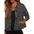 thumbnail image 3 of Veste en Jean Boyfriend Ample pour Femmes - Gris Nostalgique m, 3 of 9