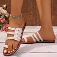thumbnail image 4 of HomeDM Women's Flat Sandals Strappy Dressy Toe Ring Slip-On Summer Beach Walking Sandals, White Size 5.5, 4 of 9