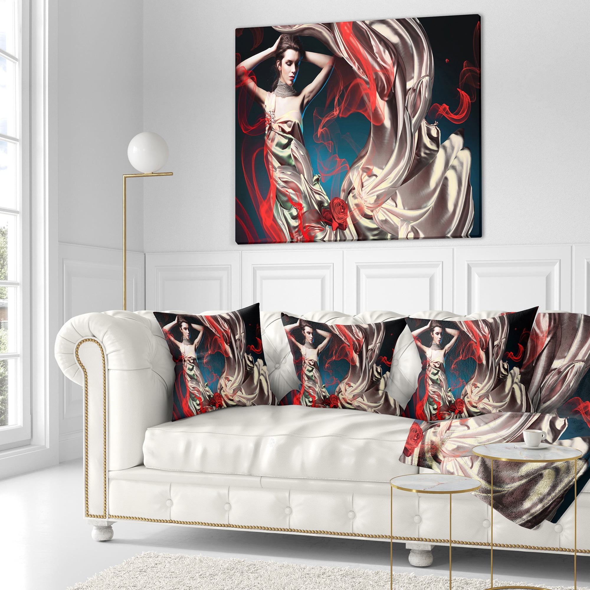 Designart Woman in Long Fairy Dress - Abstract Portrait Throw Pillow - 16x16